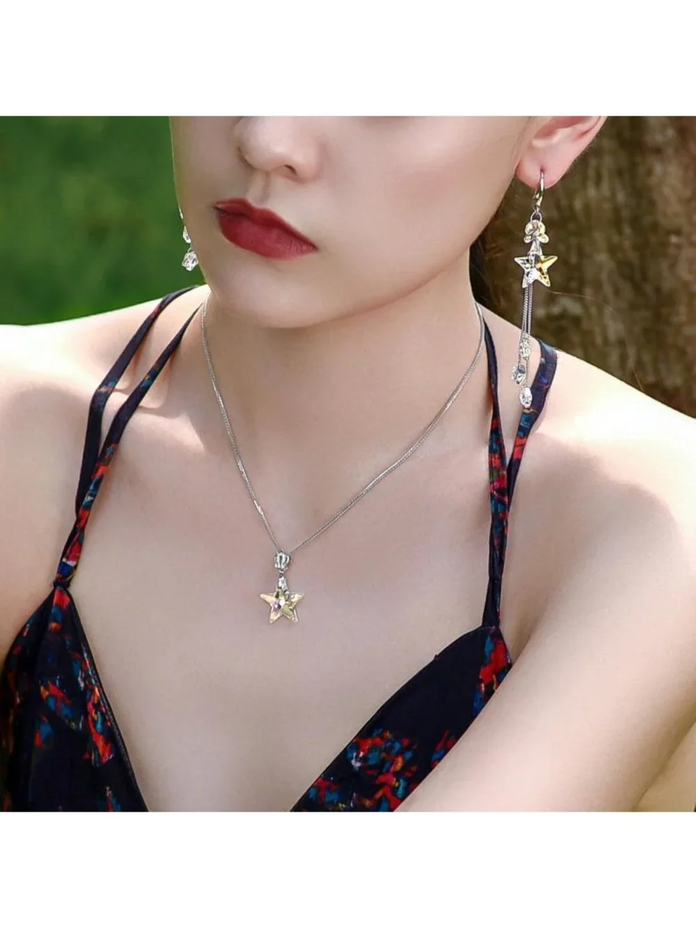 Handmade 925 Sterling Silver Star Drop Earrings with Aurora Borealis Crystals